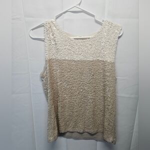 J Crew Elegant Cream and Tan Sequined Women's Top NWOT Sz M
